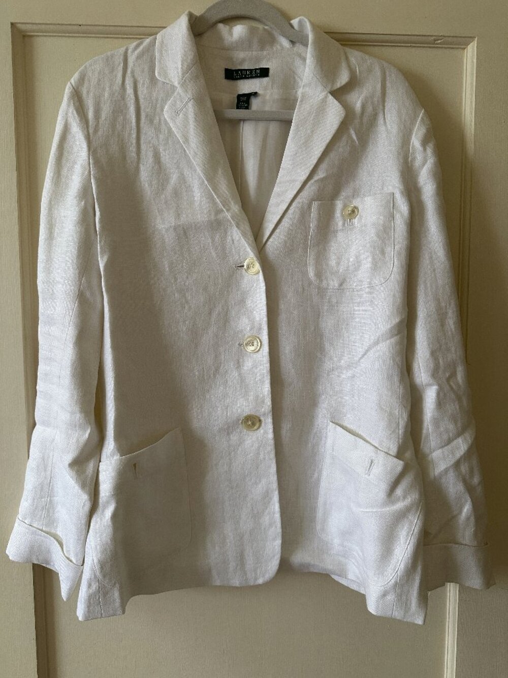 Lauren Ralph Lauren 100% Linen Blazer Womens 12 Cream Tailored Jacket